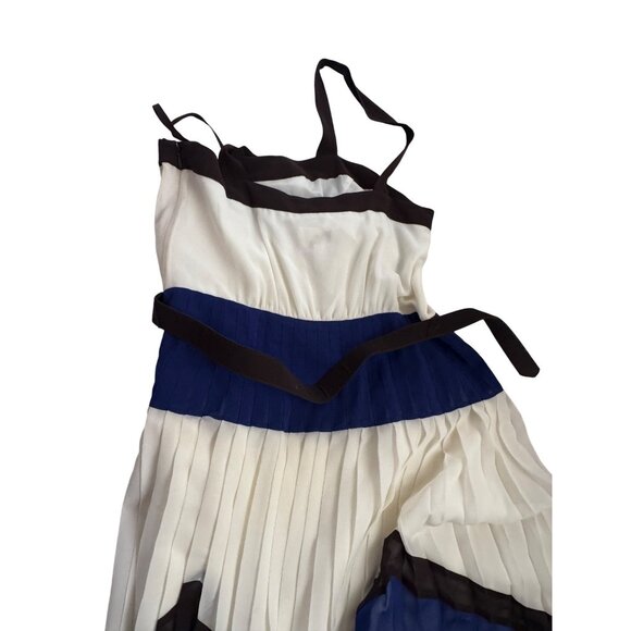 Milly Pleated Maxi Dress. Size 8. Blue/White Color Block Belted - Picture 15 of 16